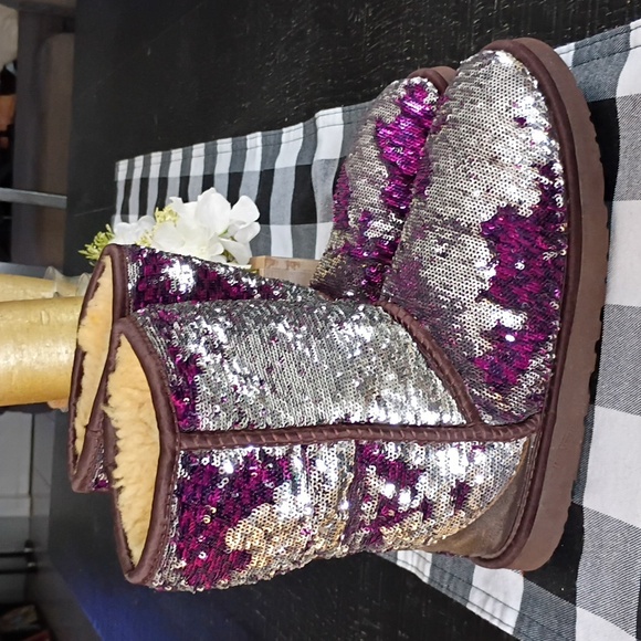 UGG Silver and Purple Sequin Boots - Picture 1 of 10